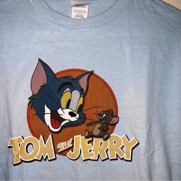 Tom and Jerry Blue Cropped Cotton T-shirt Size Medium - Picture 3 of 6
